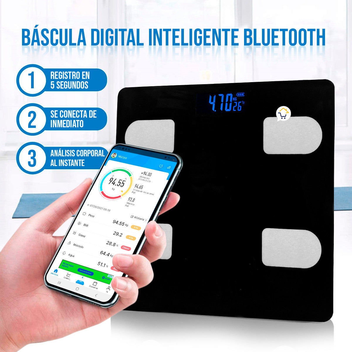 Báscula Inteligente Digital Bluetooth – Controla Tu Peso y Salud | TodoCasa.co