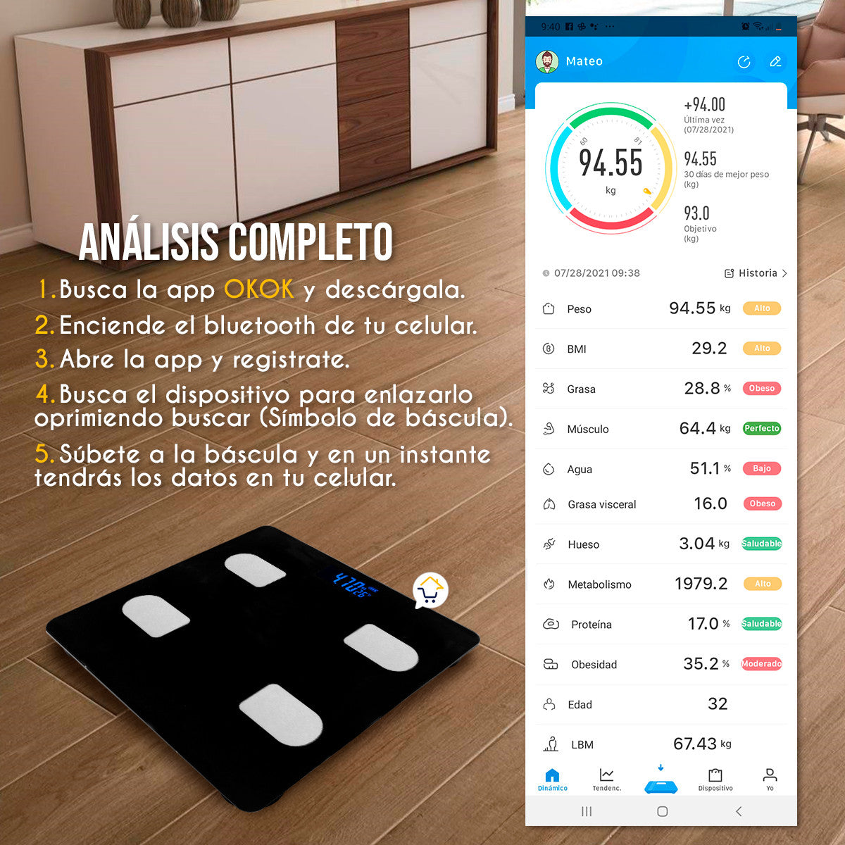 Báscula Inteligente Digital Bluetooth – Controla Tu Peso y Salud | TodoCasa.co