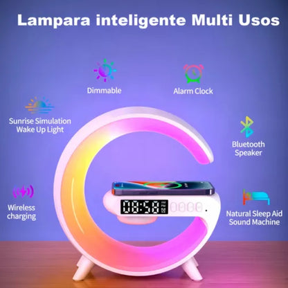 Mini Lámpara Inteligente G con Pantalla – Luz, Música y Carga Inalámbrica | TodoCasa.co